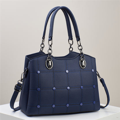 Classic Grid-Studded Tote Bag with Long Strap (7742)