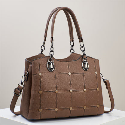 Classic Grid-Studded Tote Bag with Long Strap (7742)
