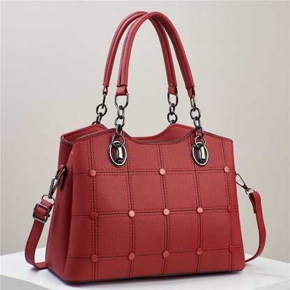 Classic Grid-Studded Tote Bag with Long Strap (7742)