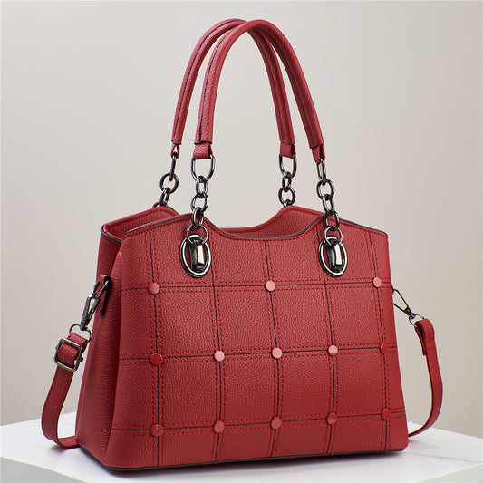 Classic Grid-Studded Tote Bag with Long Strap (7742)