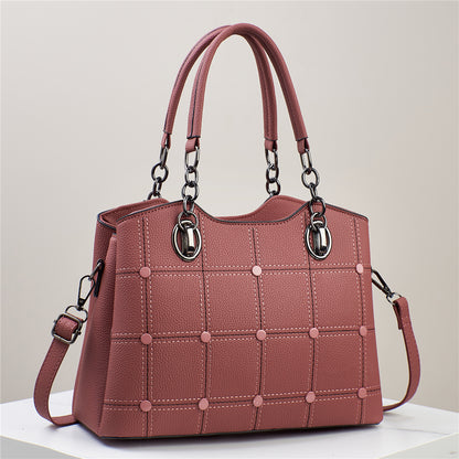 Classic Grid-Studded Tote Bag with Long Strap (7742)