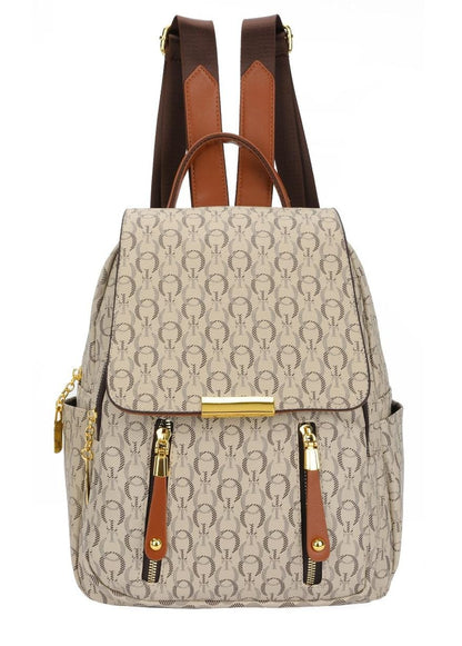 Monogram Chic Multi-Pocket Casual &amp; Travel Backpack (8018)