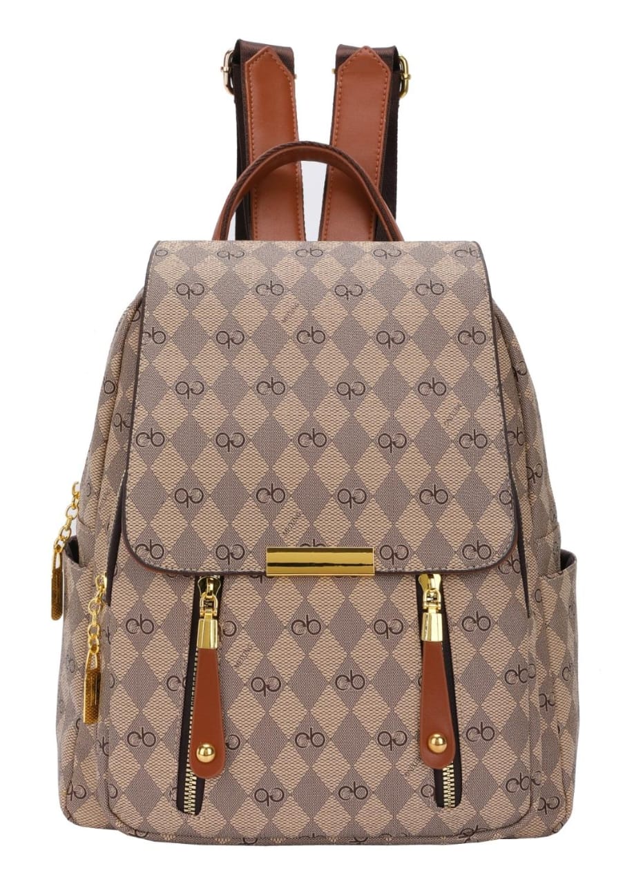 Monogram Chic Multi-Pocket Casual &amp; Travel Backpack (8018)