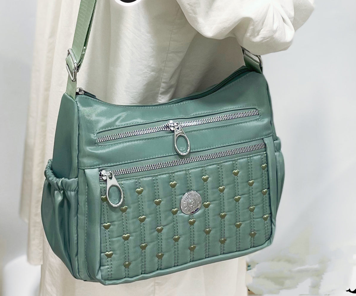 Multi-Pocket Quilted Nylon Crossbody Travel Bag with Adjustable Strap  (8756)