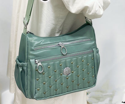 Multi-Pocket Quilted Nylon Crossbody Travel Bag with Adjustable Strap  (8756)