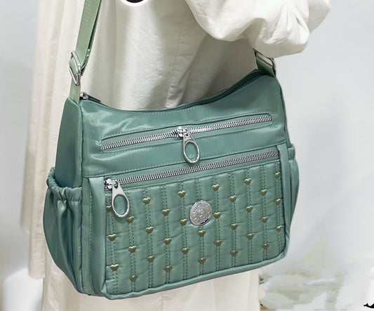 Multi-Pocket Quilted Nylon Crossbody Travel Bag with Adjustable Strap  (8756)