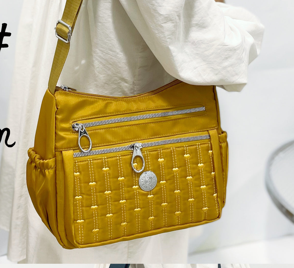 Multi-Pocket Quilted Nylon Crossbody Travel Bag with Adjustable Strap  (8756)