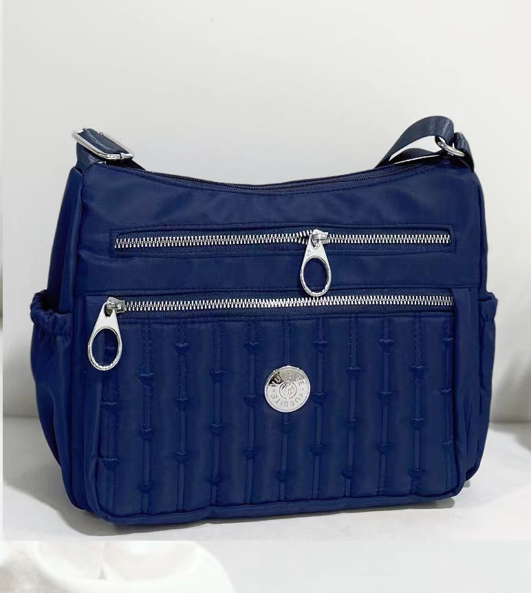 Multi-Pocket Quilted Nylon Crossbody Travel Bag with Adjustable Strap  (8756)