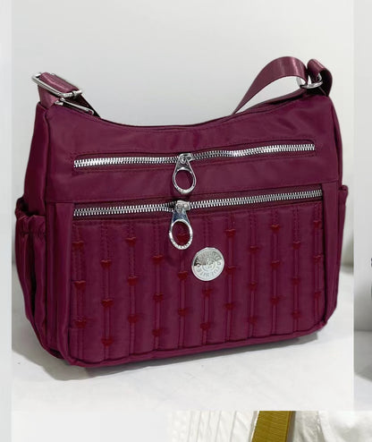 Multi-Pocket Quilted Nylon Crossbody Travel Bag with Adjustable Strap  (8756)