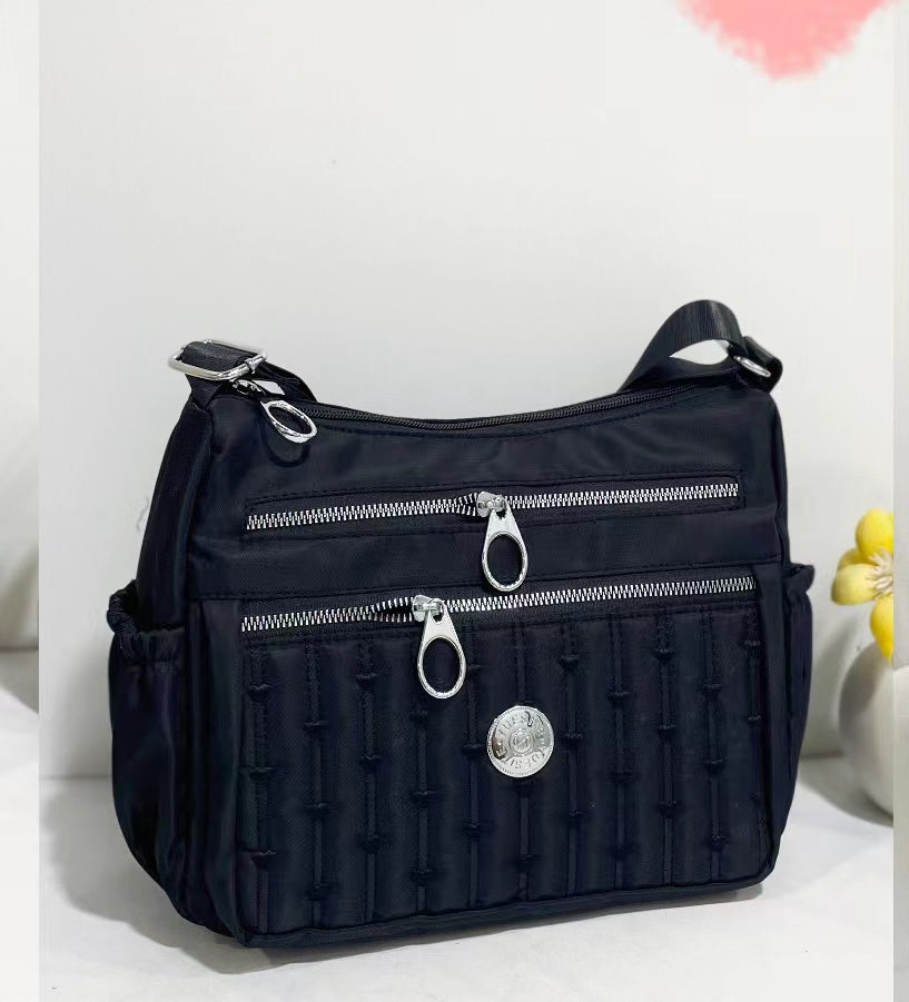 Multi-Pocket Quilted Nylon Crossbody Travel Bag with Adjustable Strap  (8756)