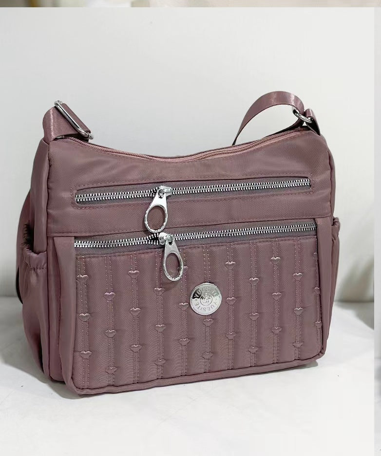 Multi-Pocket Quilted Nylon Crossbody Travel Bag with Adjustable Strap  (8756)