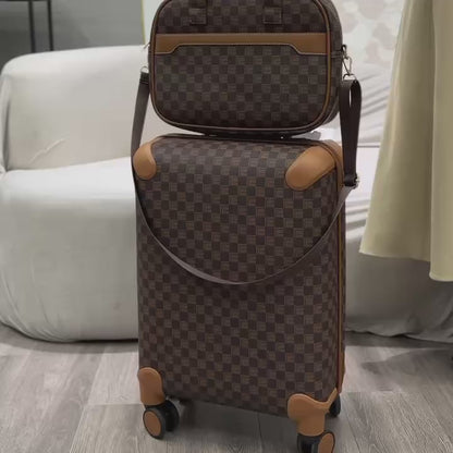 Vintager Brown Check Travel & Vanity Set (9725)